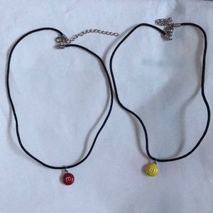 Red and yellow M&M necklaces